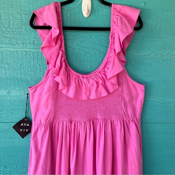 AVA & VIV PINK LINEN RUFFLE EMPIRE WAIST SLEEVELESS MIDI DRESS SIZE 2X PLUS - Picture 11 of 12
